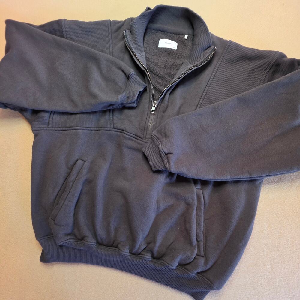 Joah Brown Retro Half Zip Sweatshirt Charcoal Gray Luxe French Terry Sz S/M
